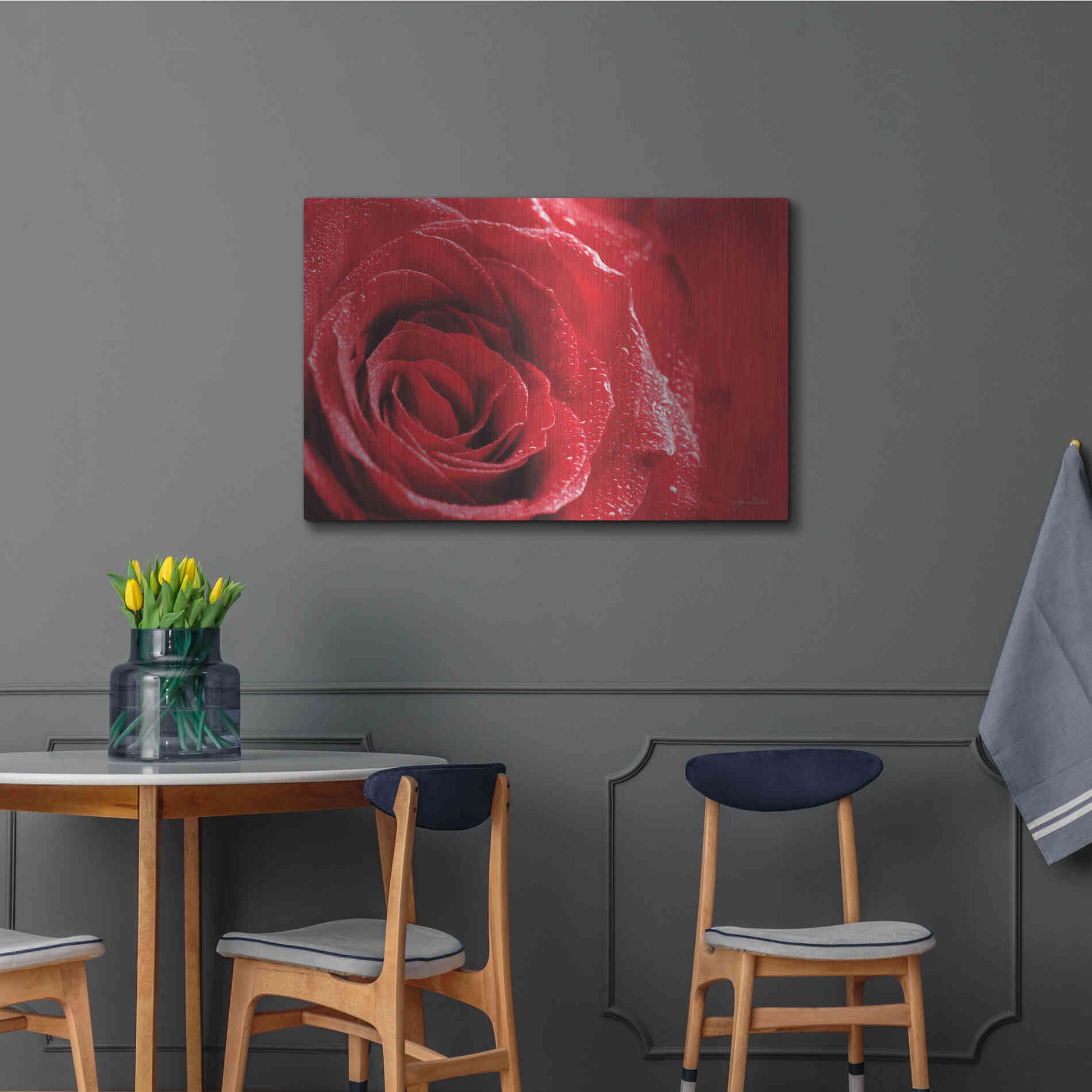 Luxe Metal Art 'Red Rose After Rain' by Lori Deiter, Metal Wall Art,36x24