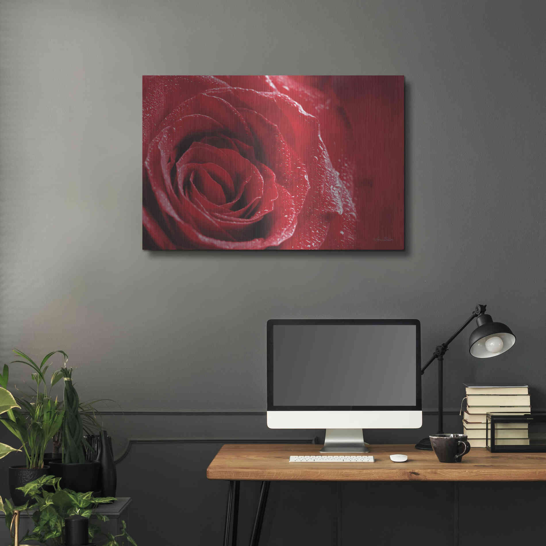 Luxe Metal Art 'Red Rose After Rain' by Lori Deiter, Metal Wall Art,36x24