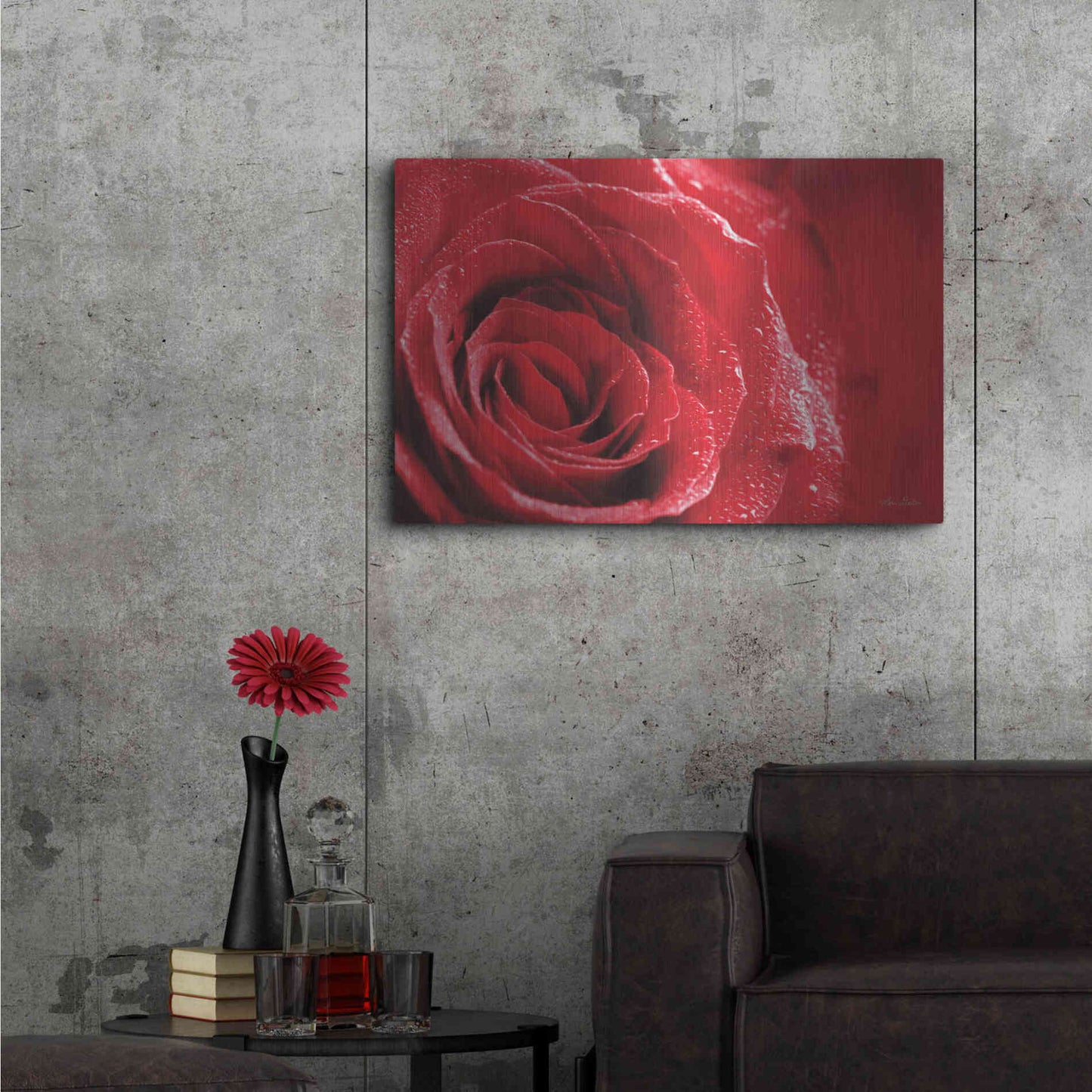 Luxe Metal Art 'Red Rose After Rain' by Lori Deiter, Metal Wall Art,36x24