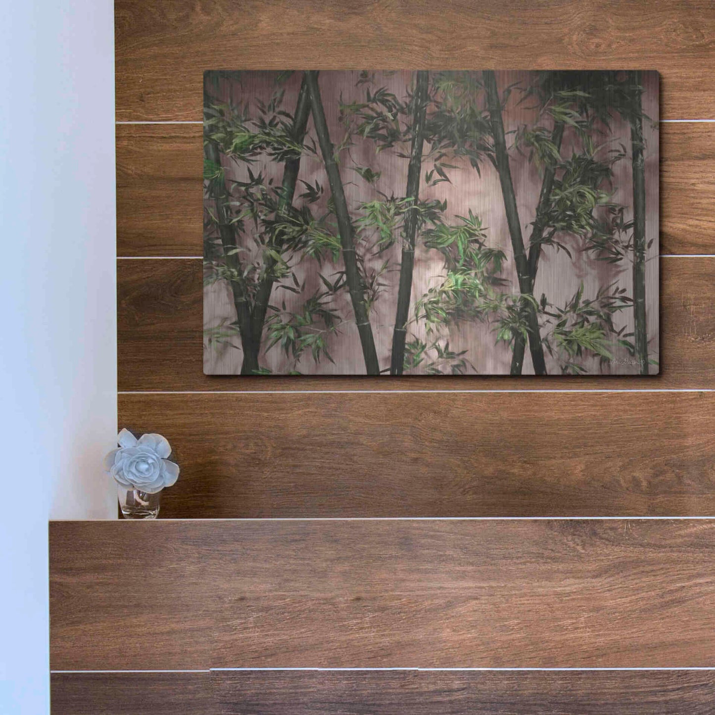 Luxe Metal Art 'Bamboo on Blush' by Lori Deiter, Metal Wall Art,16x12