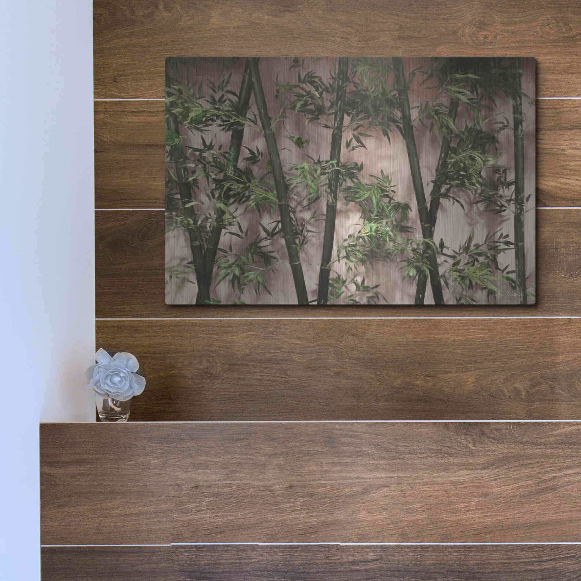 Luxe Metal Art 'Bamboo on Blush' by Lori Deiter, Metal Wall Art,16x12