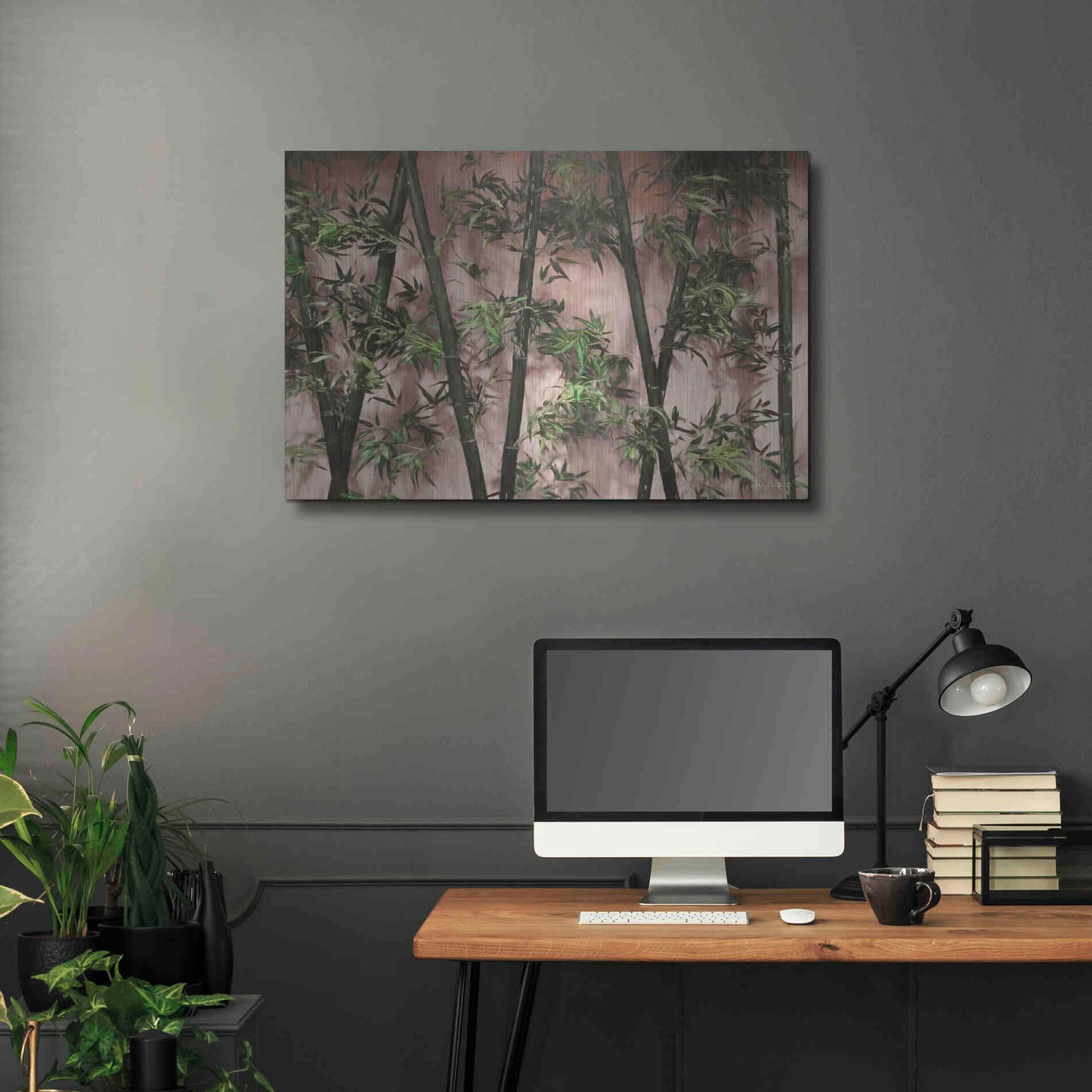 Luxe Metal Art 'Bamboo on Blush' by Lori Deiter, Metal Wall Art,36x24