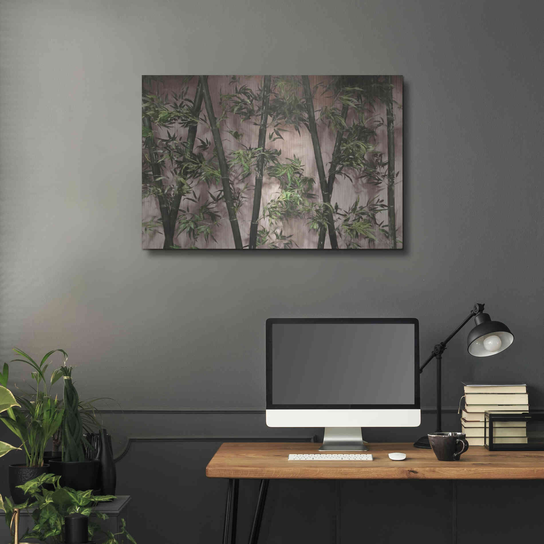 Luxe Metal Art 'Bamboo on Blush' by Lori Deiter, Metal Wall Art,36x24