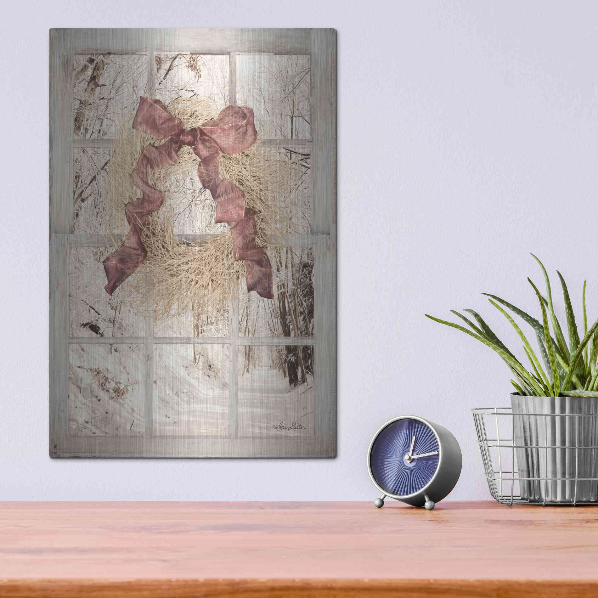 Luxe Metal Art 'Snowy Day Window View' by Lori Deiter, Metal Wall Art,12x16