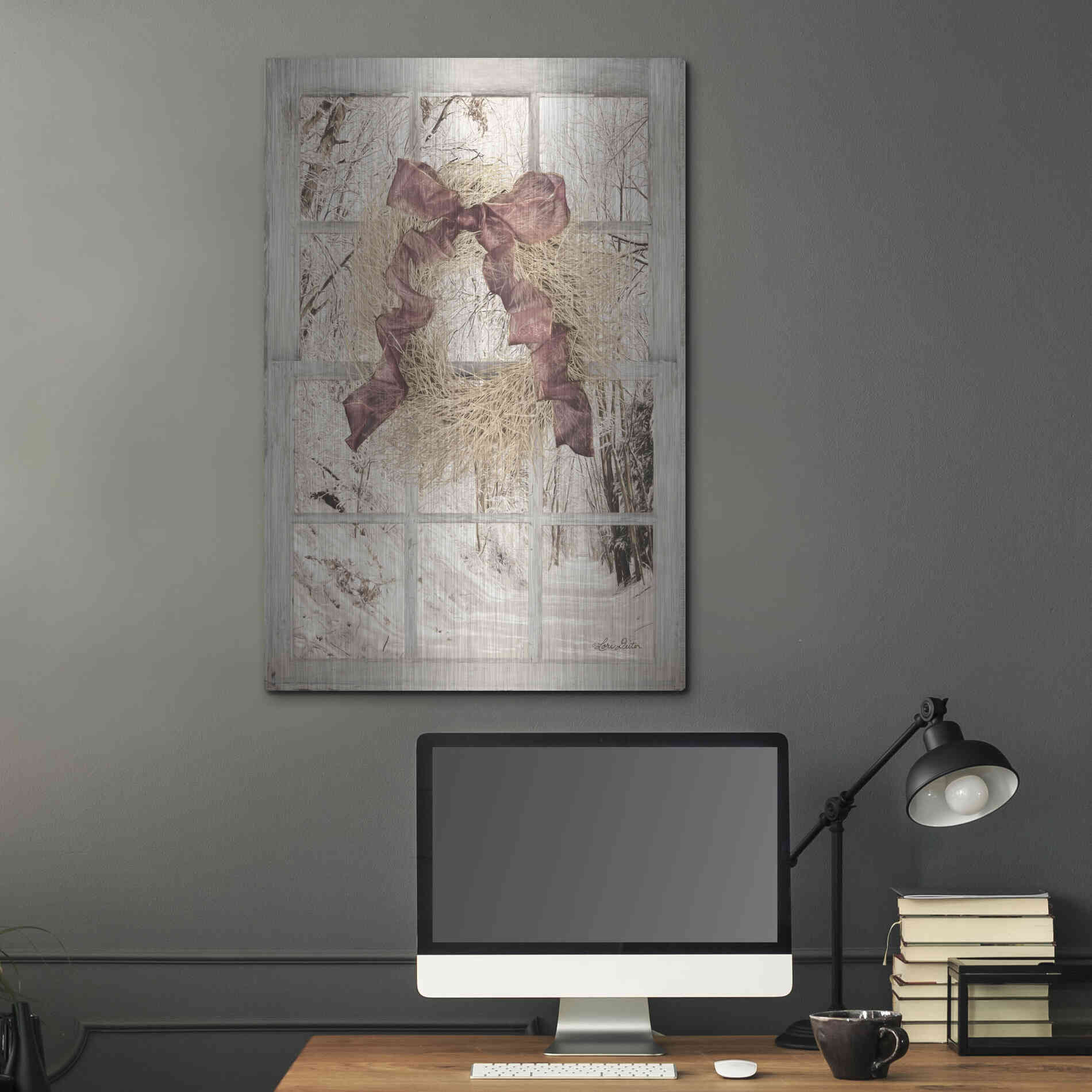 Luxe Metal Art 'Snowy Day Window View' by Lori Deiter, Metal Wall Art,24x36