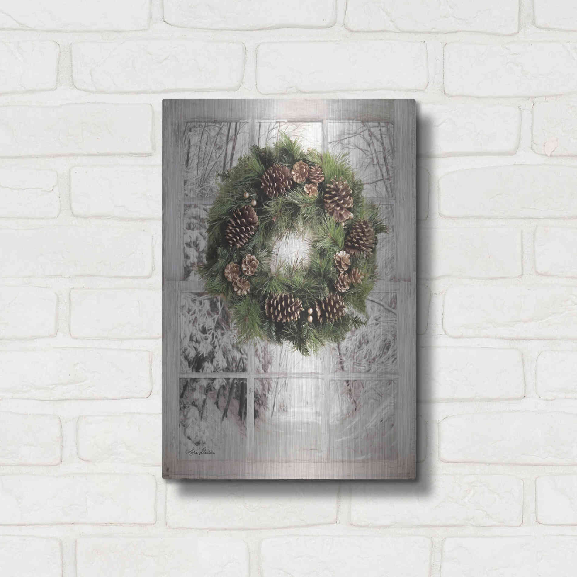 Luxe Metal Art 'Pine Tree Window View' by Lori Deiter, Metal Wall Art,12x16