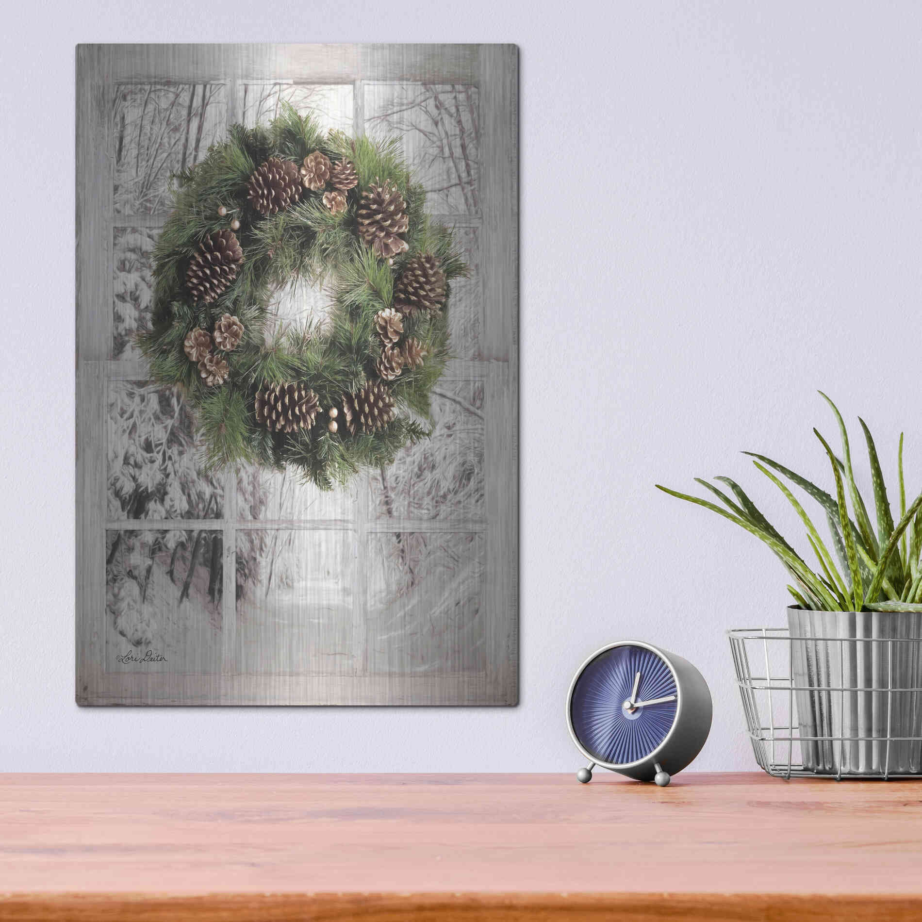 Luxe Metal Art 'Pine Tree Window View' by Lori Deiter, Metal Wall Art,12x16