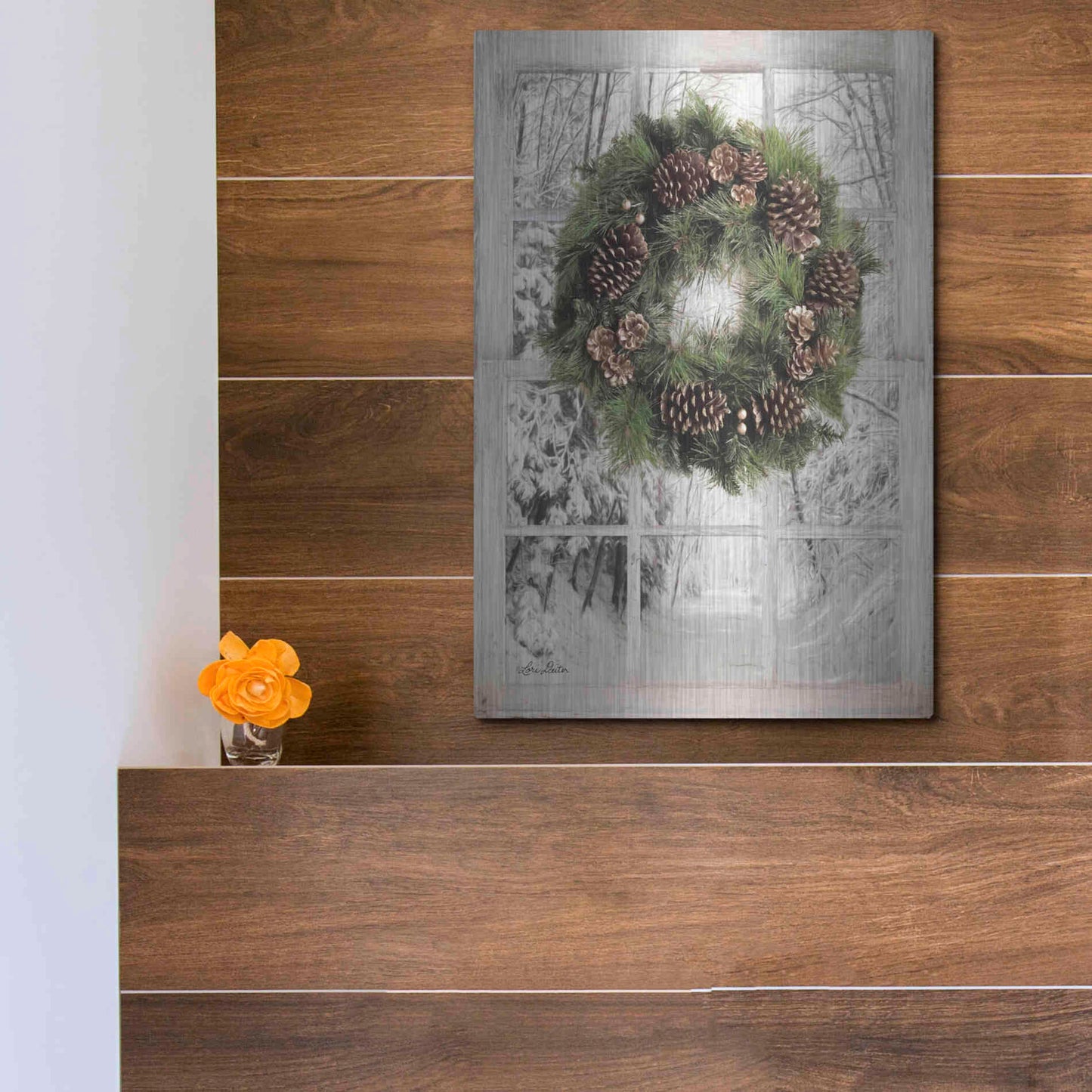 Luxe Metal Art 'Pine Tree Window View' by Lori Deiter, Metal Wall Art,12x16