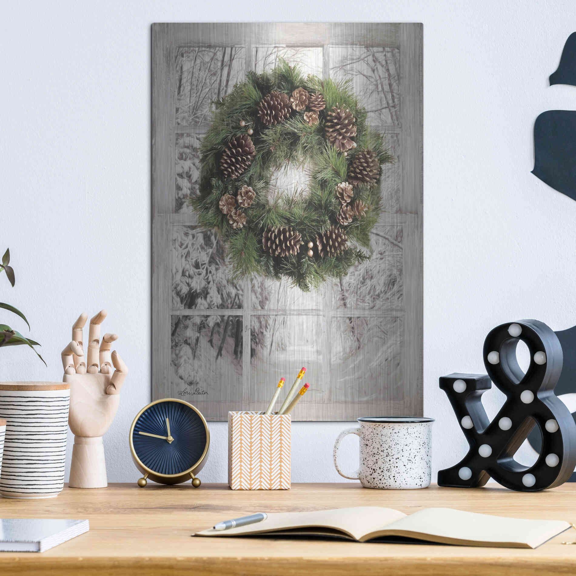 Luxe Metal Art 'Pine Tree Window View' by Lori Deiter, Metal Wall Art,12x16