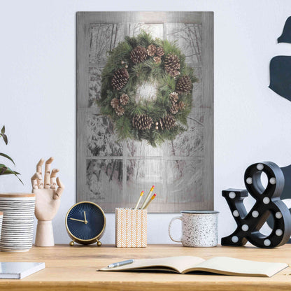 Luxe Metal Art 'Pine Tree Window View' by Lori Deiter, Metal Wall Art,12x16