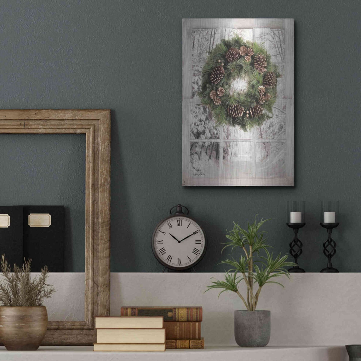 Luxe Metal Art 'Pine Tree Window View' by Lori Deiter, Metal Wall Art,12x16