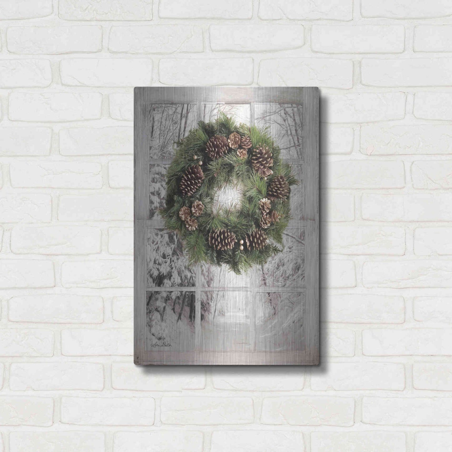 Luxe Metal Art 'Pine Tree Window View' by Lori Deiter, Metal Wall Art,16x24