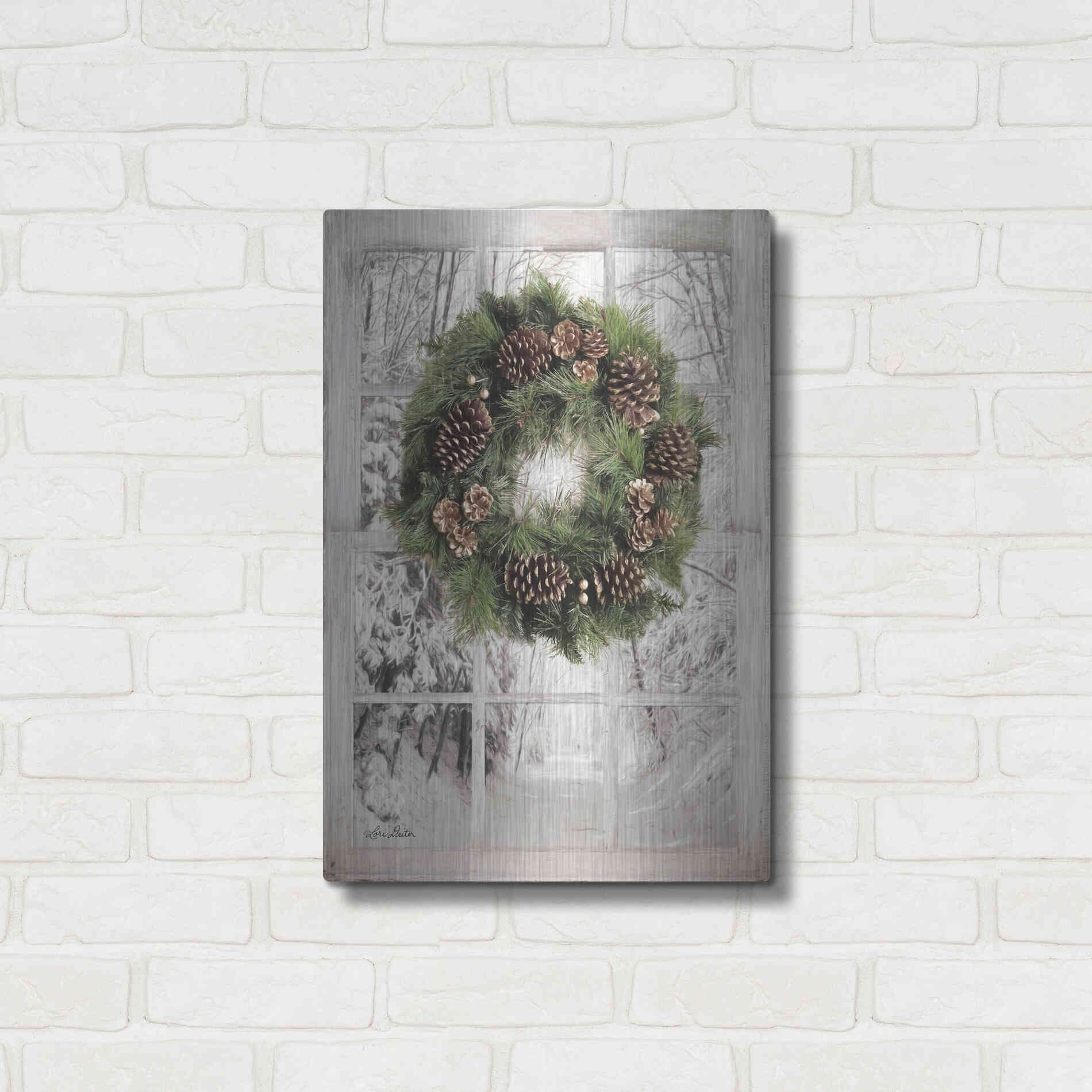 Luxe Metal Art 'Pine Tree Window View' by Lori Deiter, Metal Wall Art,16x24