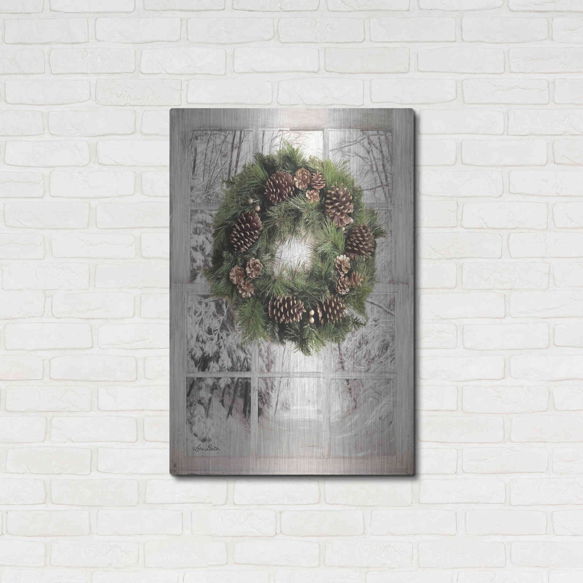 Luxe Metal Art 'Pine Tree Window View' by Lori Deiter, Metal Wall Art,24x36