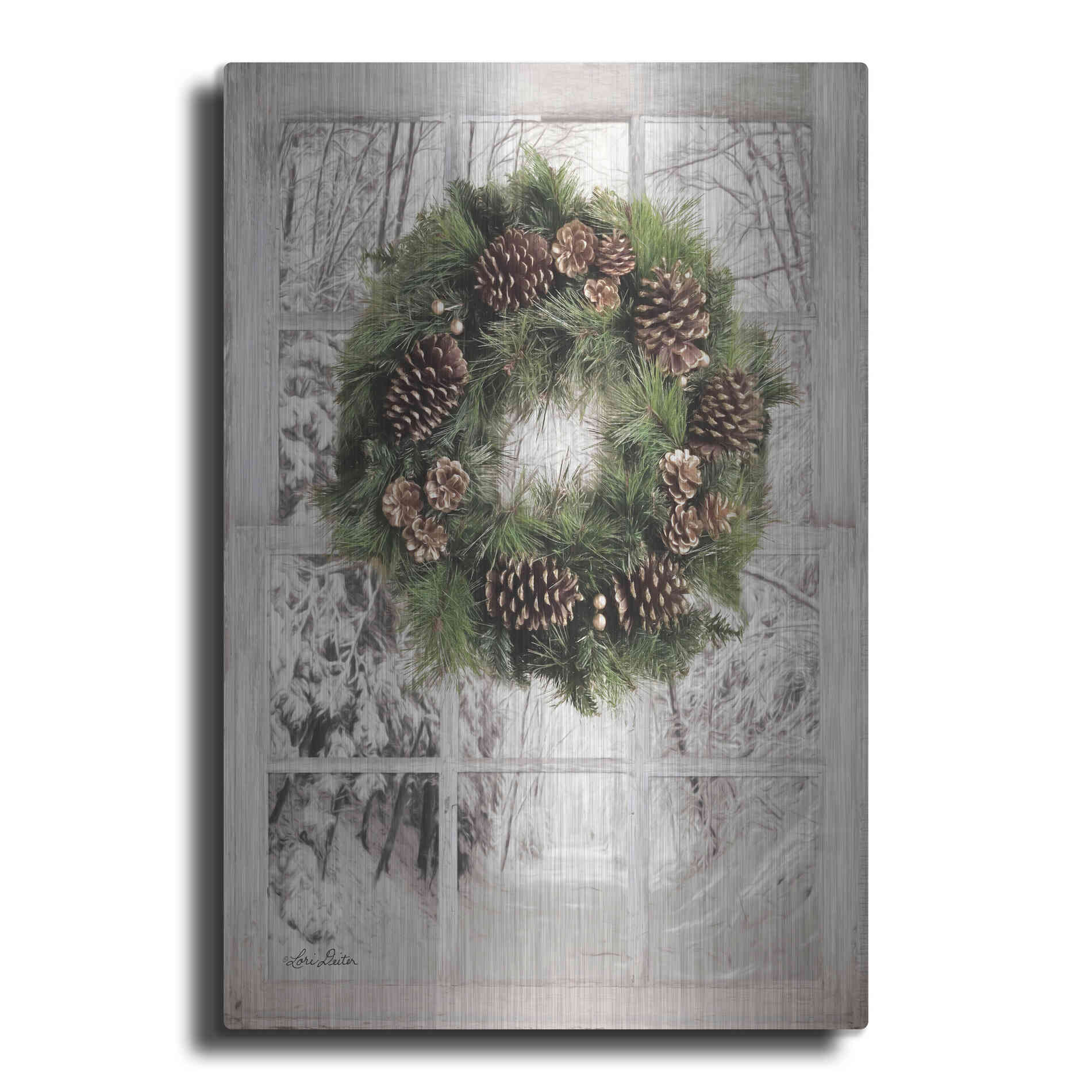 Luxe Metal Art 'Pine Tree Window View' by Lori Deiter, Metal Wall Art