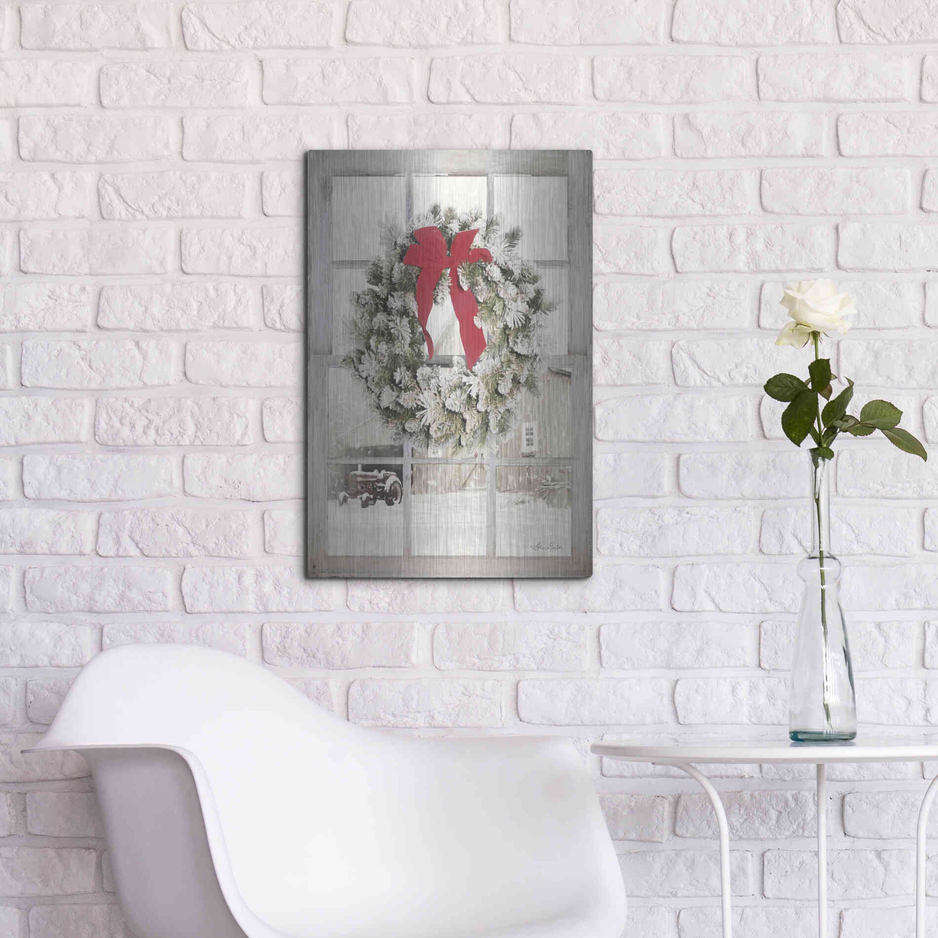 Luxe Metal Art 'On the Farm Window View' by Lori Deiter, Metal Wall Art,16x24