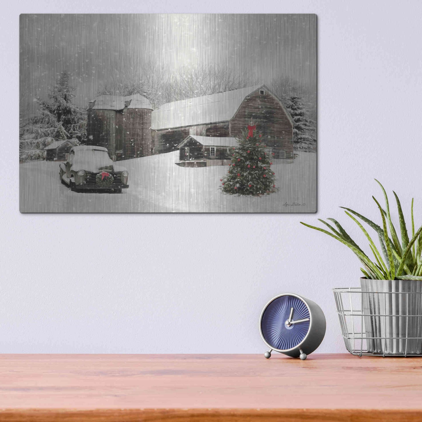 Luxe Metal Art 'Farmhouse Christmas' by Lori Deiter, Metal Wall Art,16x12