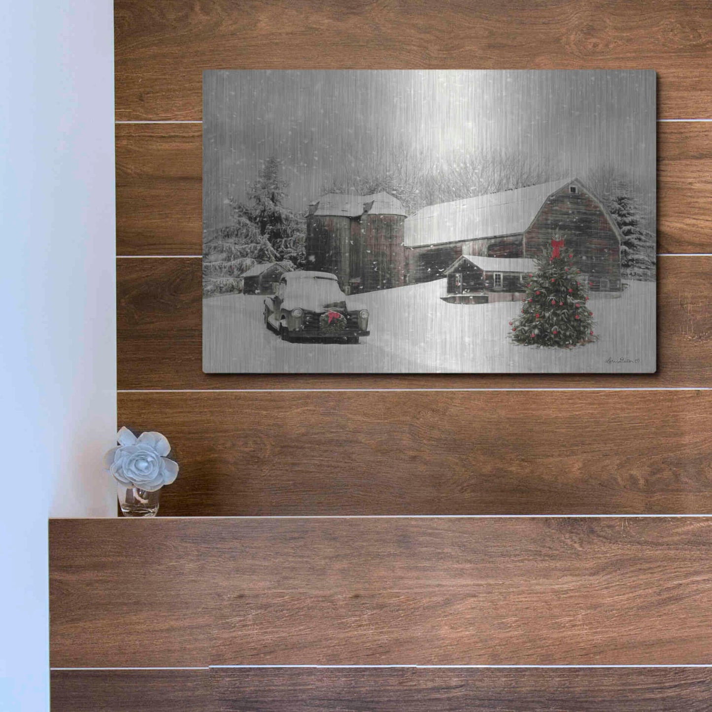 Luxe Metal Art 'Farmhouse Christmas' by Lori Deiter, Metal Wall Art,16x12