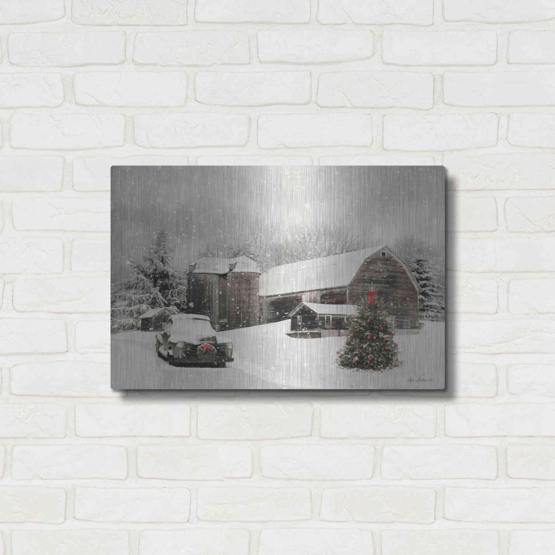 Luxe Metal Art 'Farmhouse Christmas' by Lori Deiter, Metal Wall Art,24x16