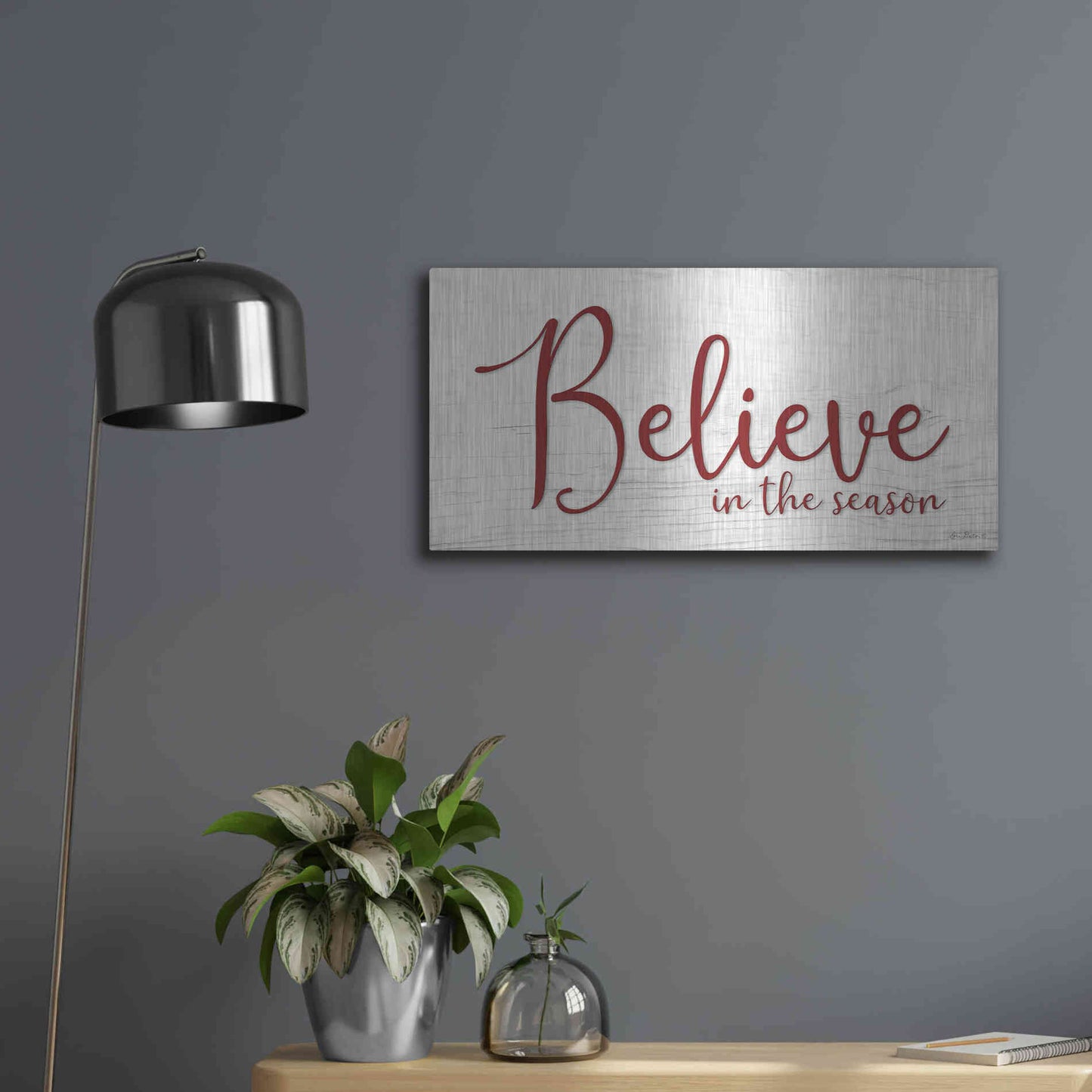 Luxe Metal Art 'Believe in the Season' by Lori Deiter, Metal Wall Art,24x12