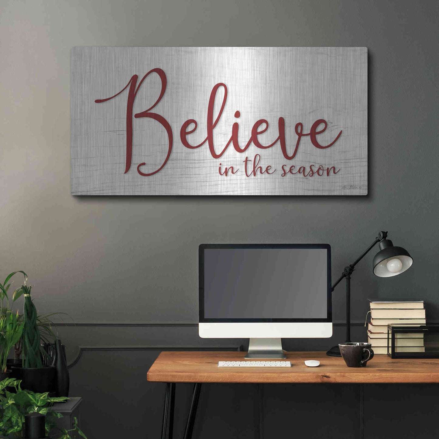 Luxe Metal Art 'Believe in the Season' by Lori Deiter, Metal Wall Art,48x24