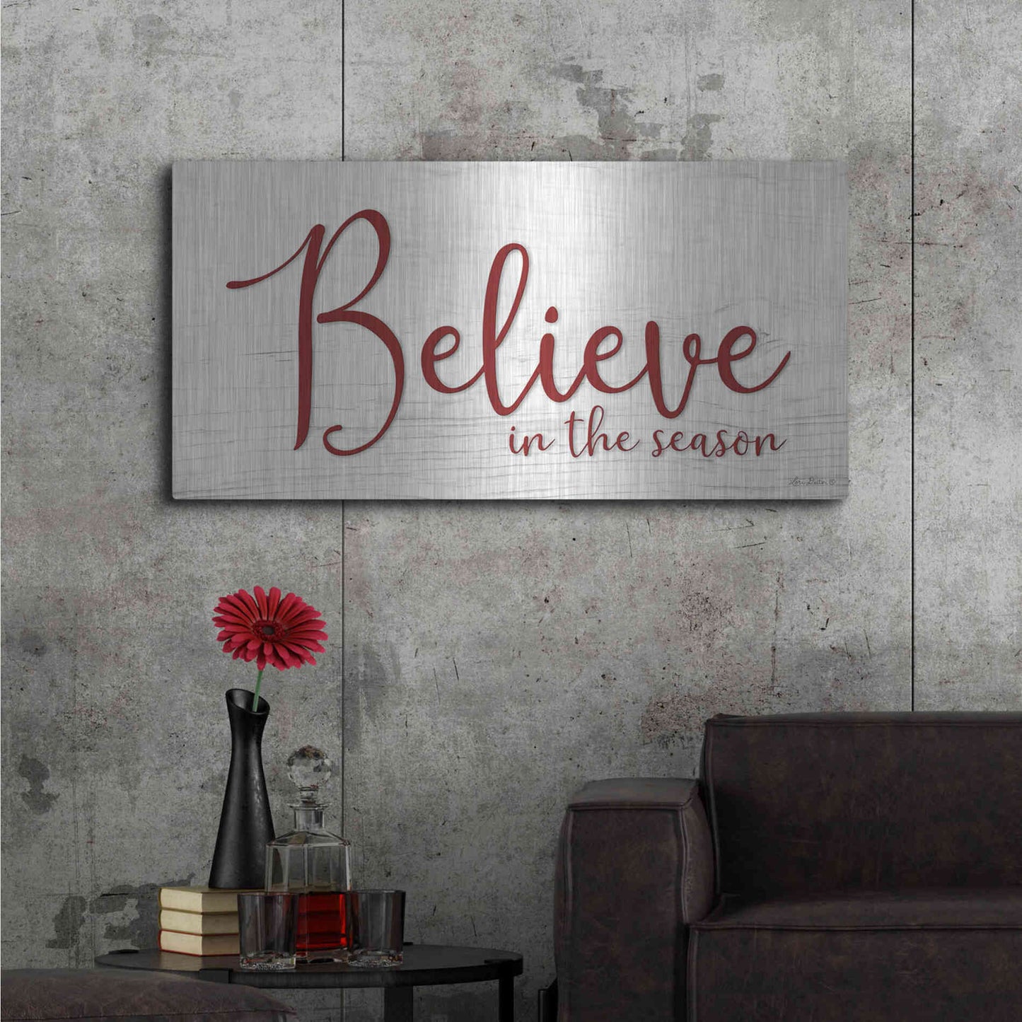 Luxe Metal Art 'Believe in the Season' by Lori Deiter, Metal Wall Art,48x24