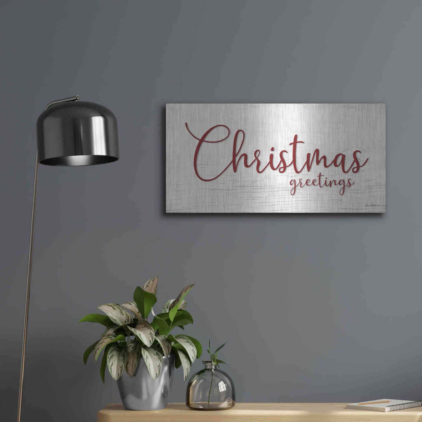 Luxe Metal Art 'Christmas Greetings' by Lori Deiter, Metal Wall Art,24x12