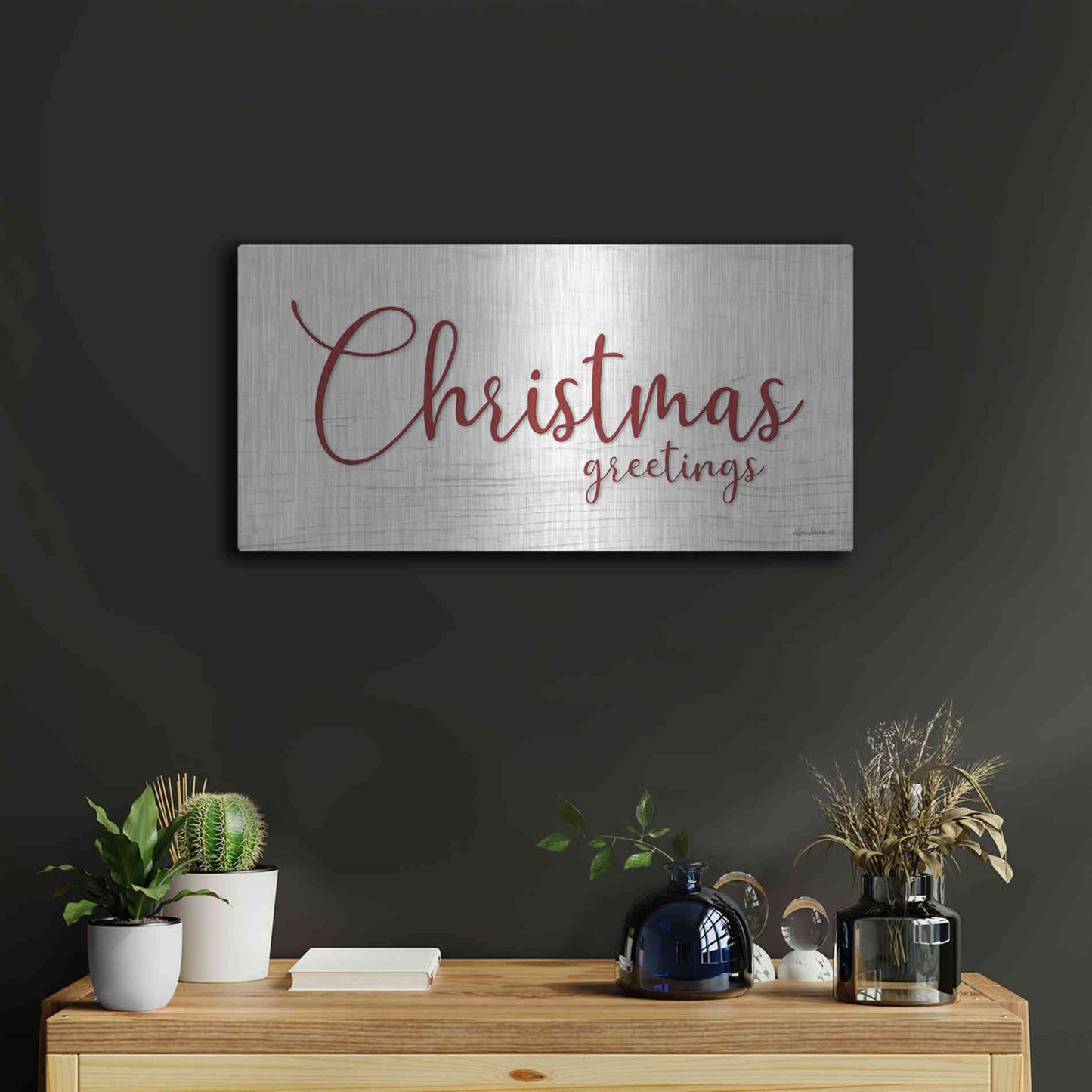 Luxe Metal Art 'Christmas Greetings' by Lori Deiter, Metal Wall Art,24x12