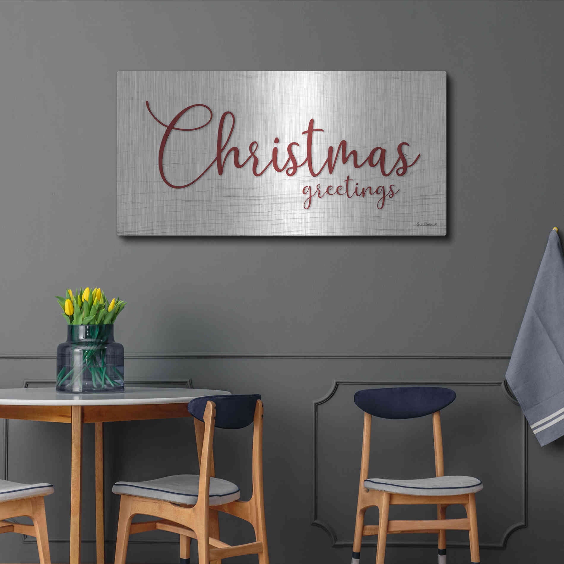 Luxe Metal Art 'Christmas Greetings' by Lori Deiter, Metal Wall Art,48x24