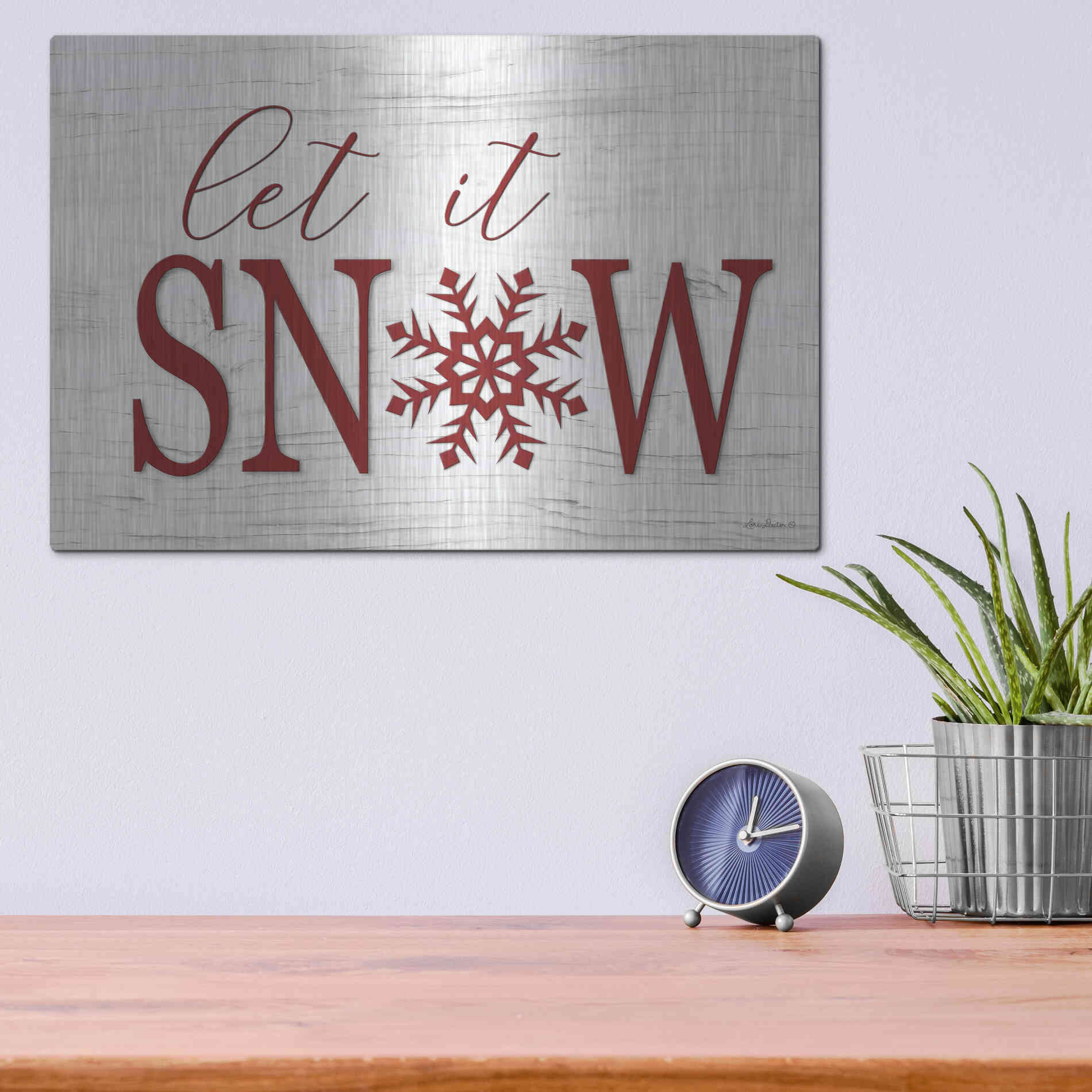 Luxe Metal Art 'Let It Snow 2' by Lori Deiter, Metal Wall Art,16x12