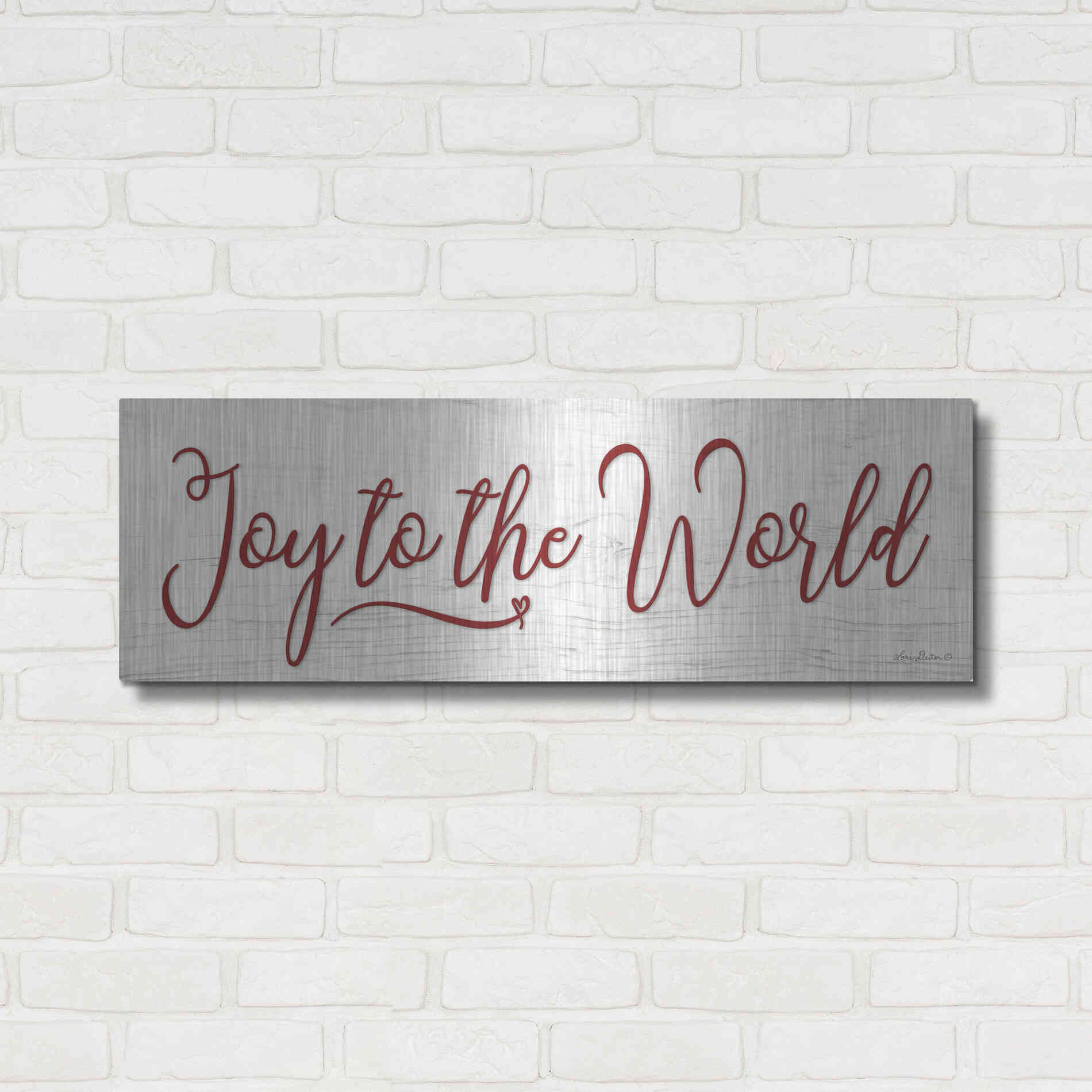 Luxe Metal Art 'Joy to the World' by Lori Deiter, Metal Wall Art,36x12