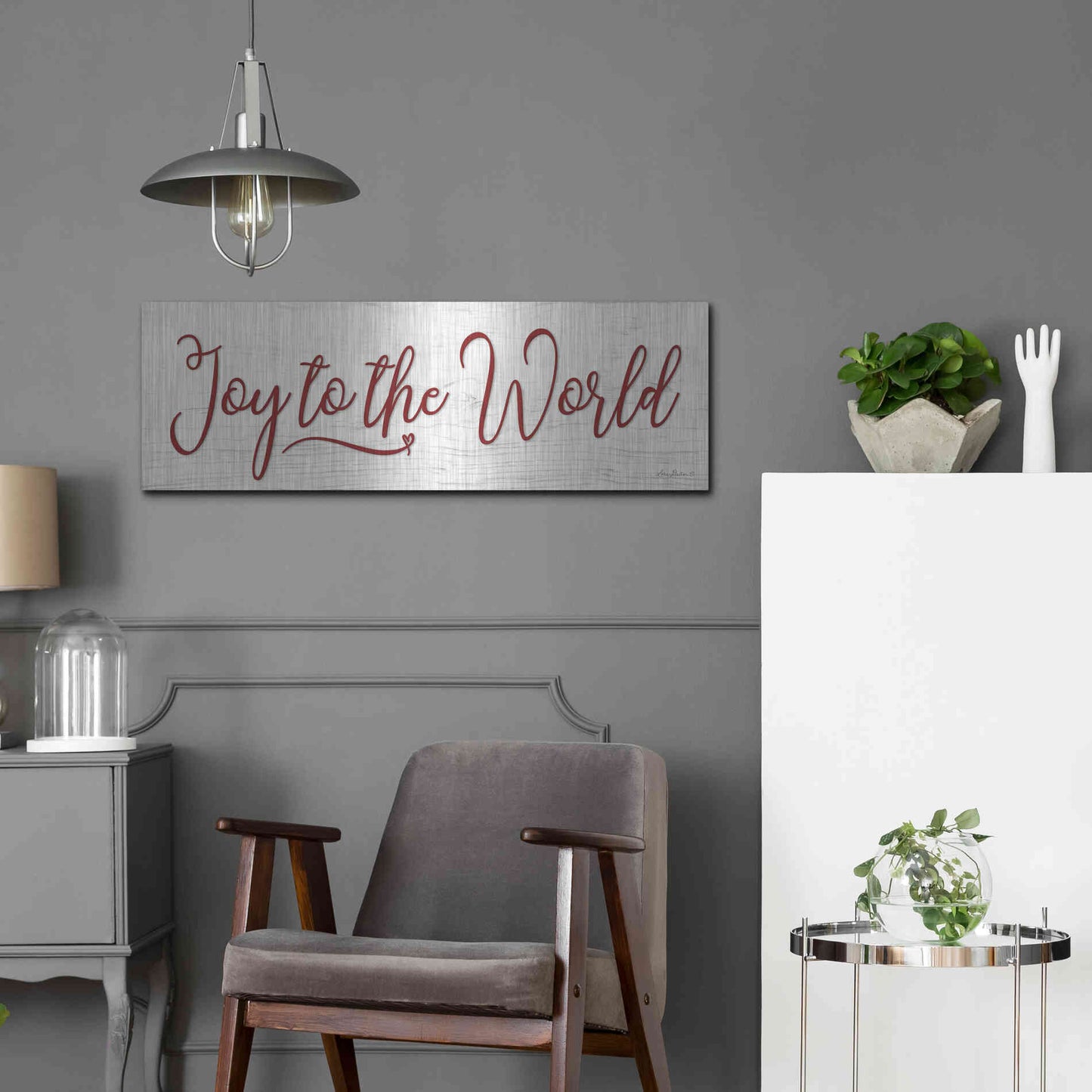 Luxe Metal Art 'Joy to the World' by Lori Deiter, Metal Wall Art,36x12