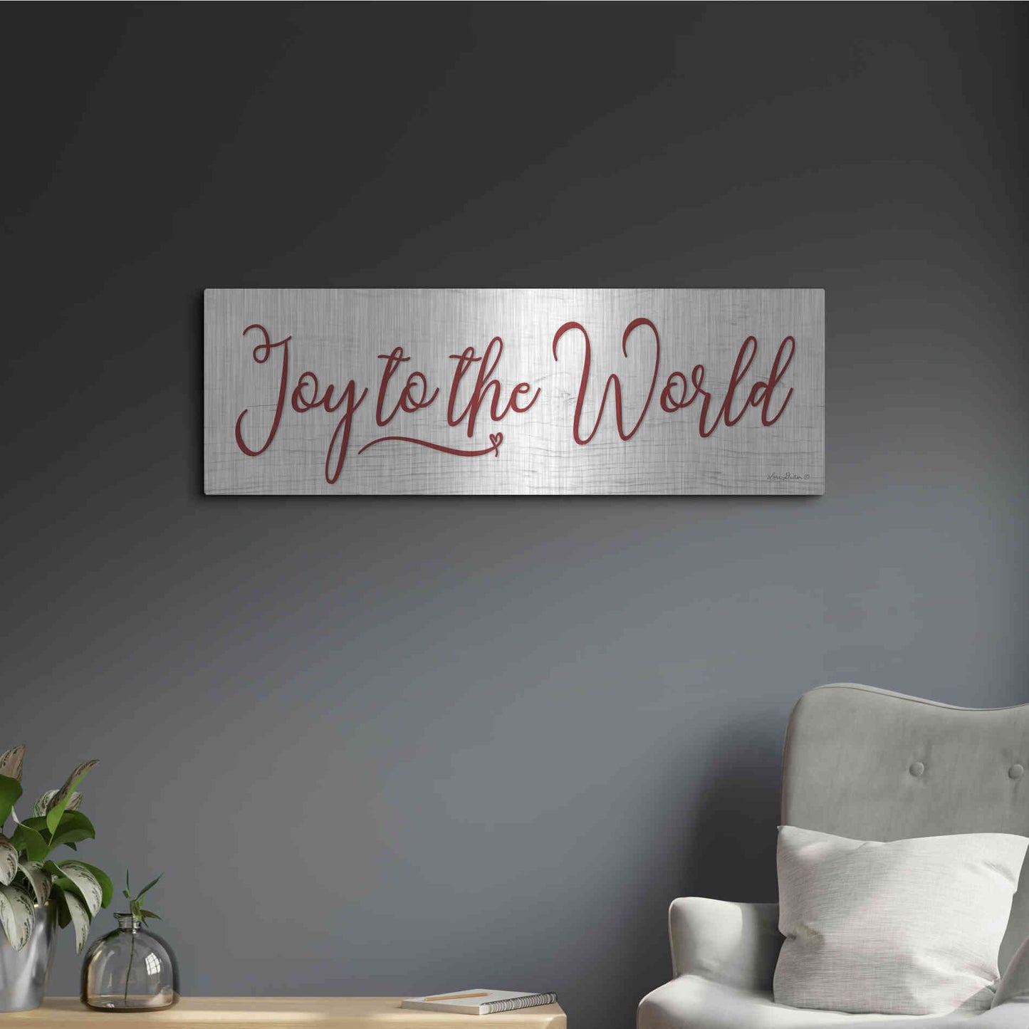 Luxe Metal Art 'Joy to the World' by Lori Deiter, Metal Wall Art,36x12