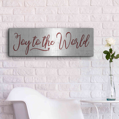 Luxe Metal Art 'Joy to the World' by Lori Deiter, Metal Wall Art,36x12