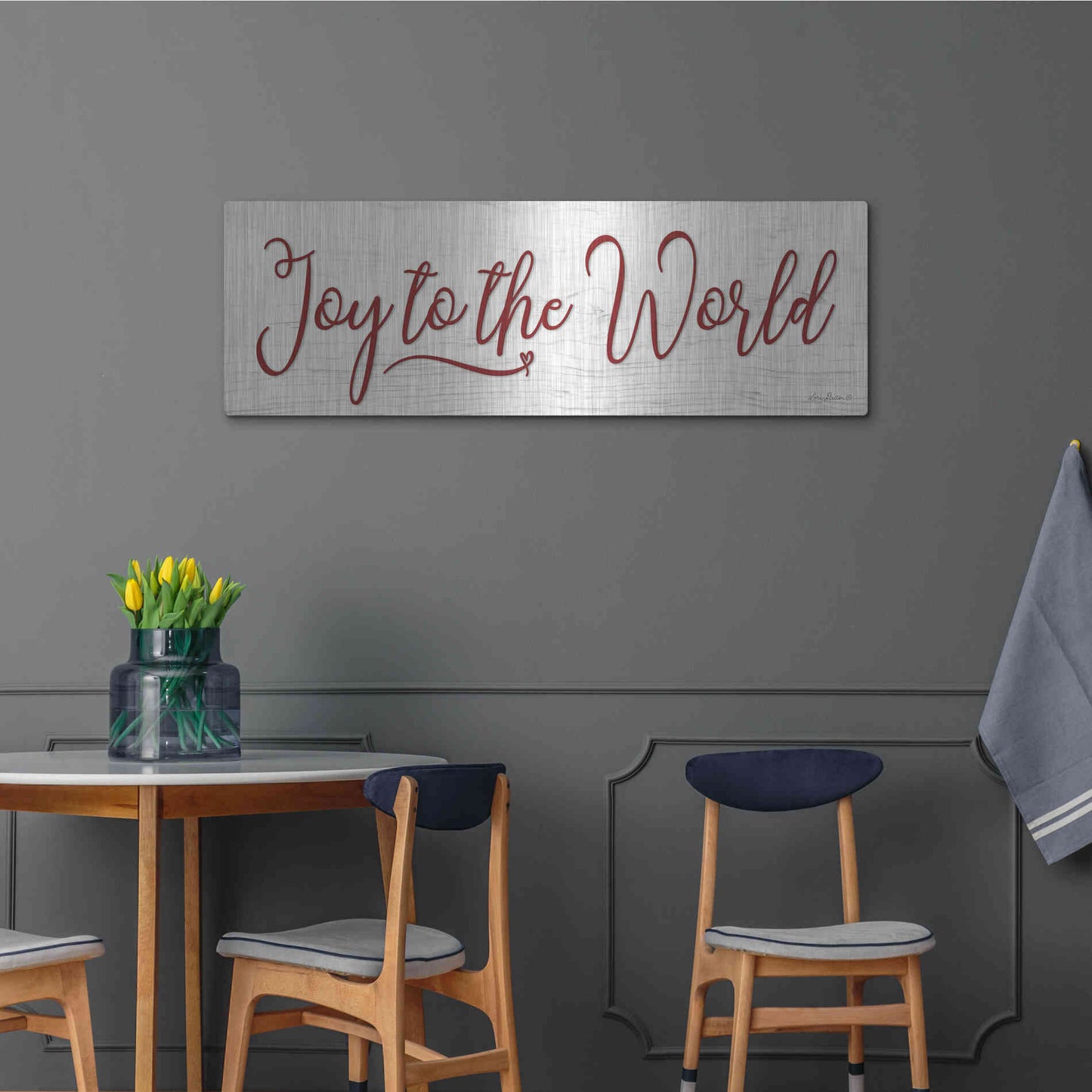 Luxe Metal Art 'Joy to the World' by Lori Deiter, Metal Wall Art,48x16