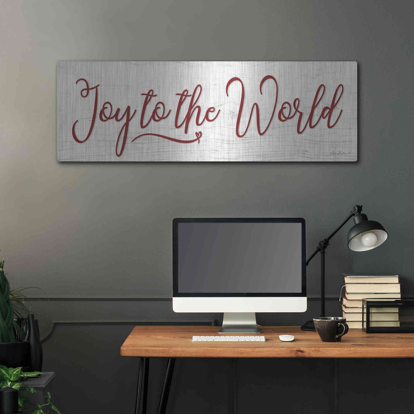 Luxe Metal Art 'Joy to the World' by Lori Deiter, Metal Wall Art,48x16