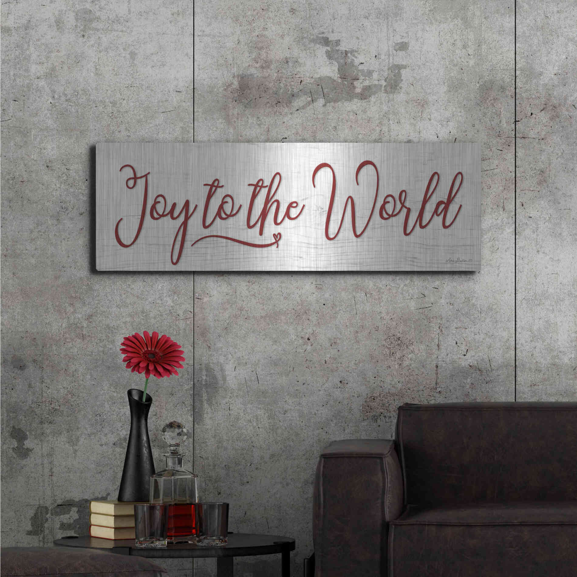 Luxe Metal Art 'Joy to the World' by Lori Deiter, Metal Wall Art,48x16