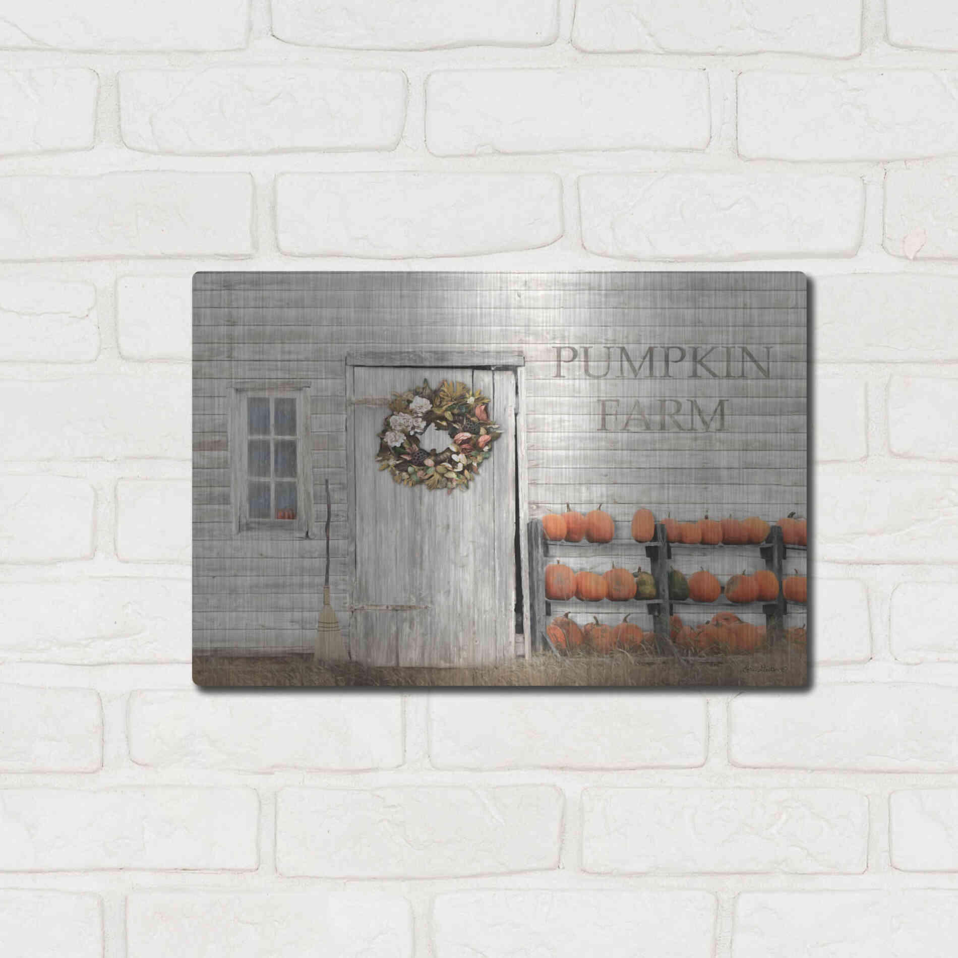 Luxe Metal Art 'Pumpkin Farm' by Lori Deiter, Metal Wall Art,16x12