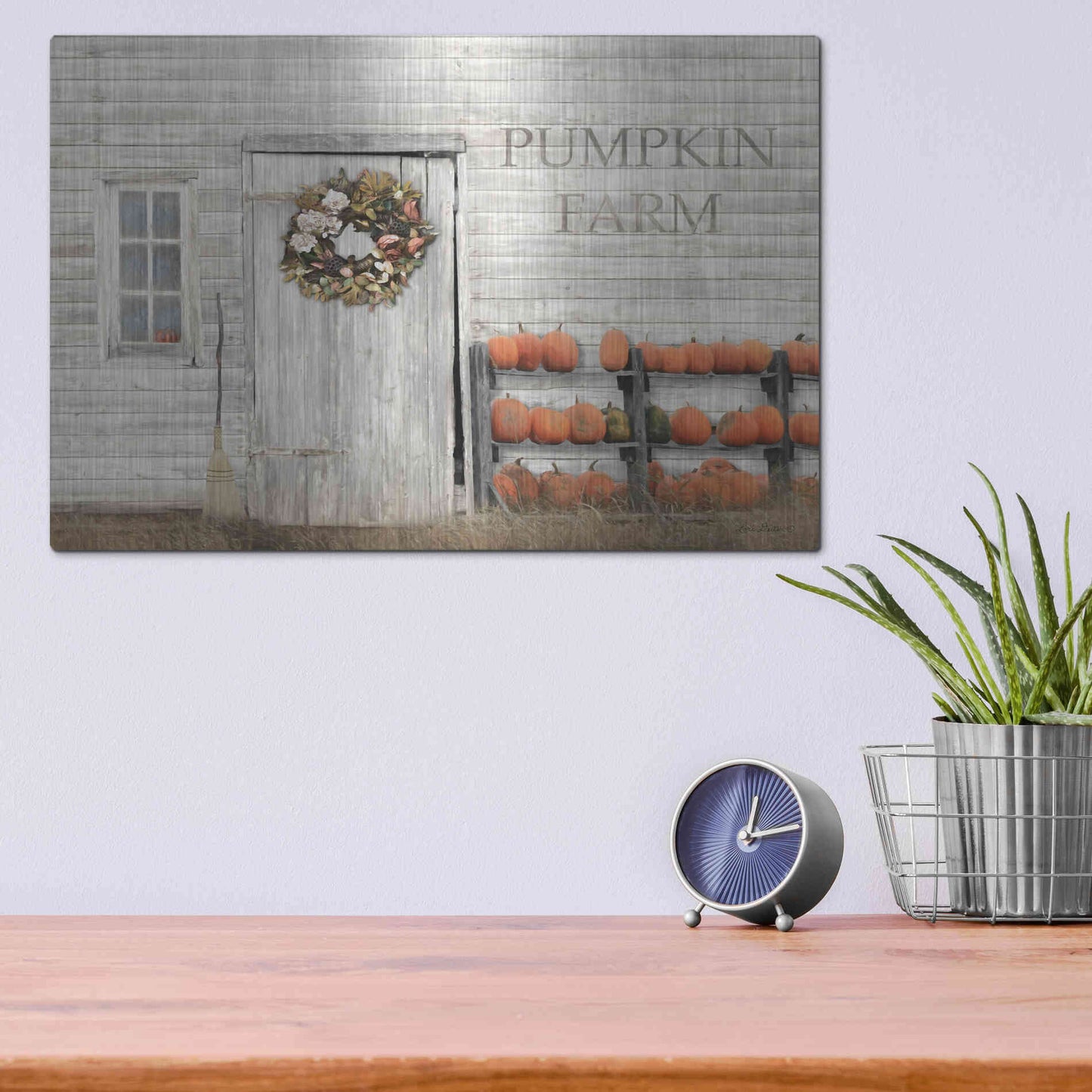 Luxe Metal Art 'Pumpkin Farm' by Lori Deiter, Metal Wall Art,16x12