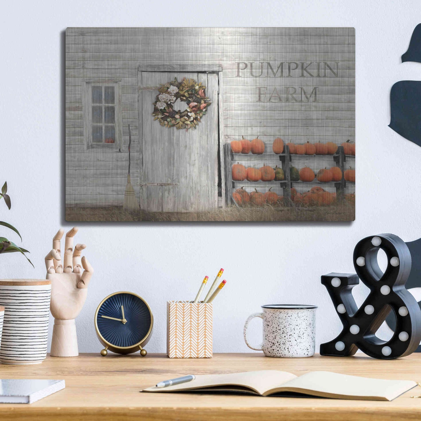 Luxe Metal Art 'Pumpkin Farm' by Lori Deiter, Metal Wall Art,16x12