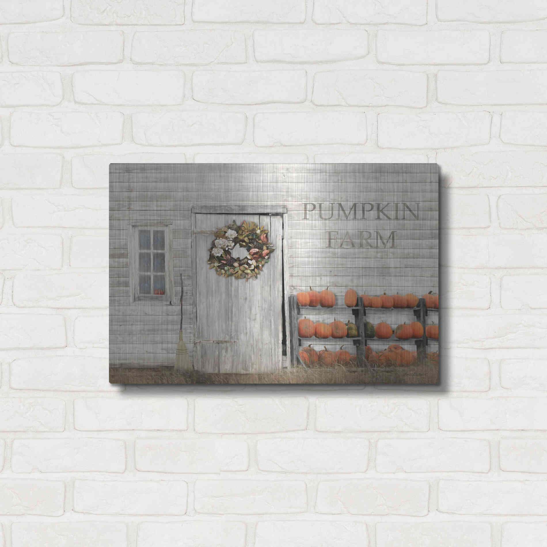 Luxe Metal Art 'Pumpkin Farm' by Lori Deiter, Metal Wall Art,24x16