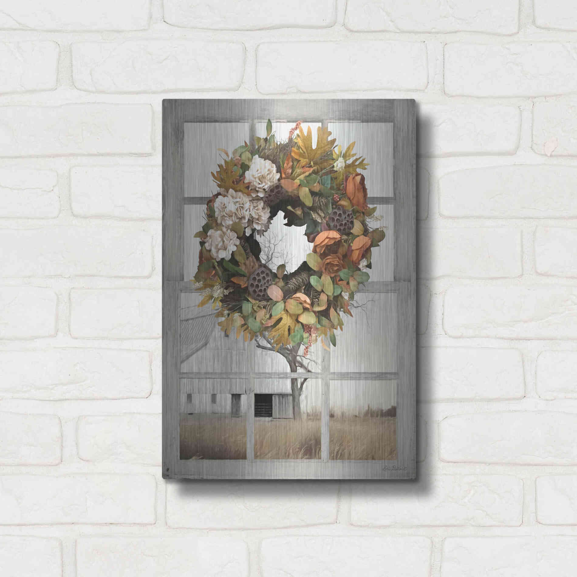 Luxe Metal Art 'Fall Window View I' by Lori Deiter, Metal Wall Art,12x16