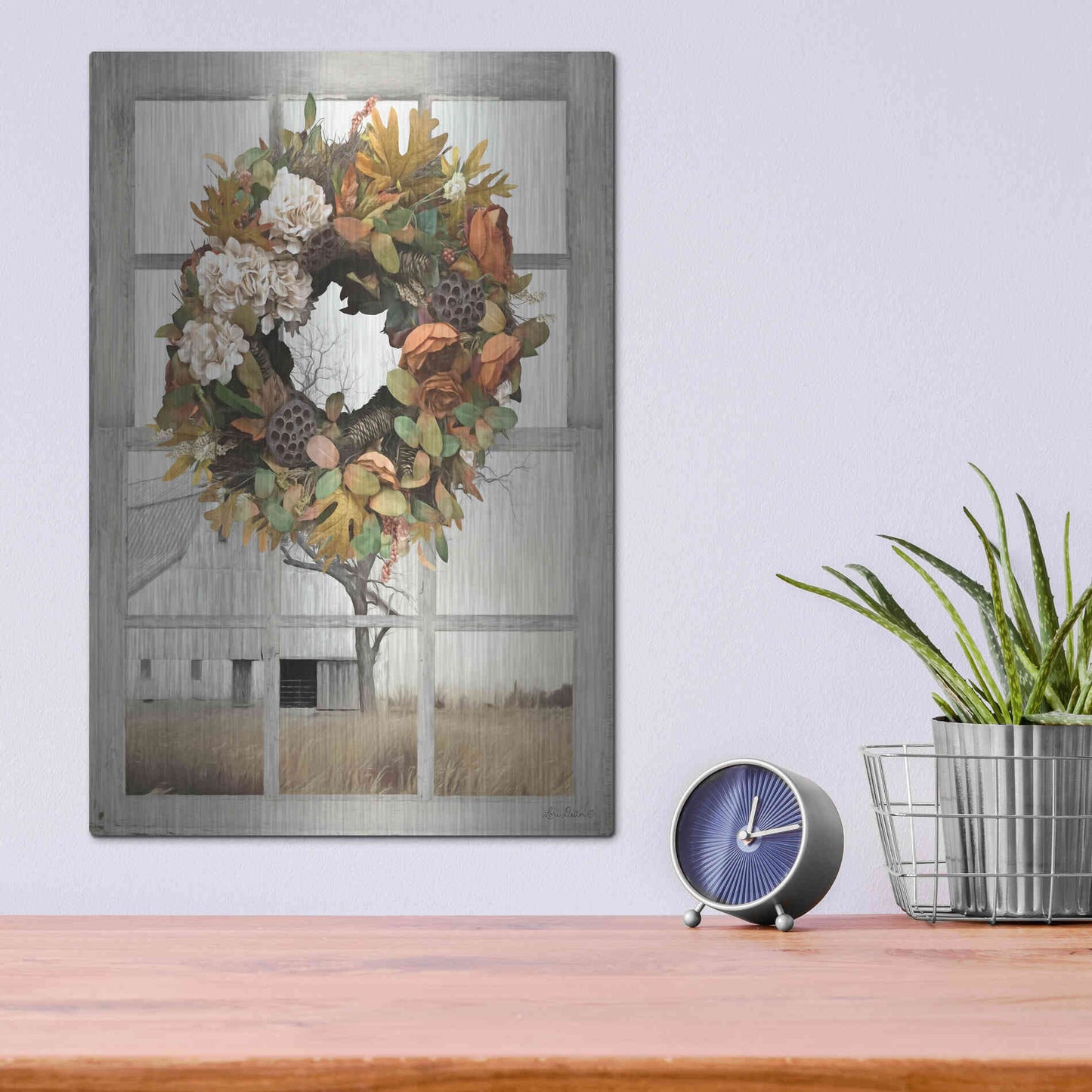 Luxe Metal Art 'Fall Window View I' by Lori Deiter, Metal Wall Art,12x16