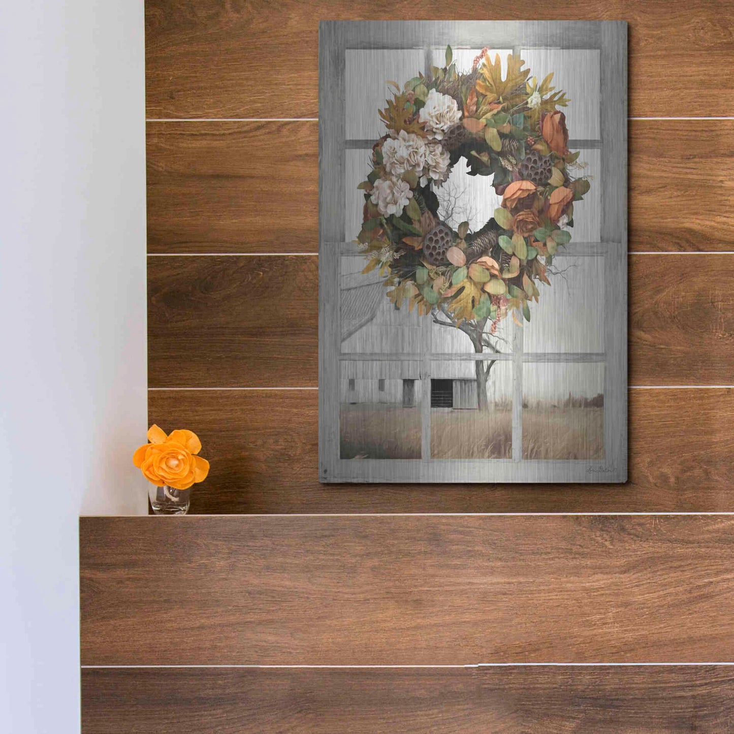 Luxe Metal Art 'Fall Window View I' by Lori Deiter, Metal Wall Art,12x16