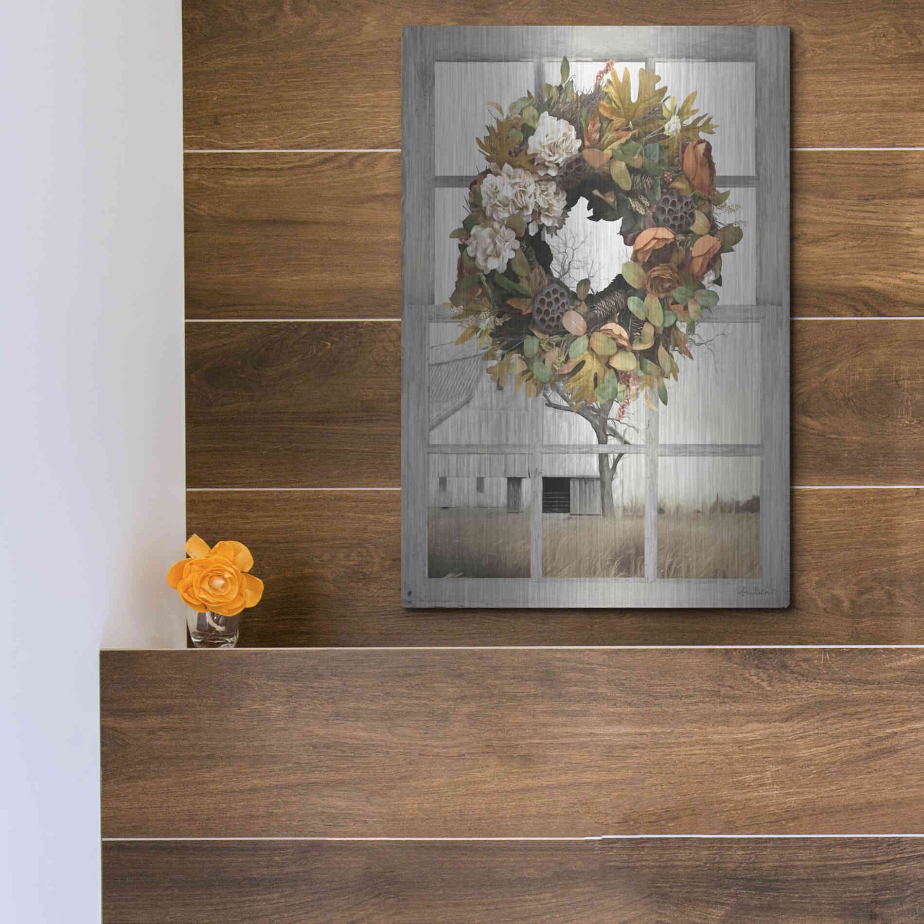 Luxe Metal Art 'Fall Window View I' by Lori Deiter, Metal Wall Art,12x16