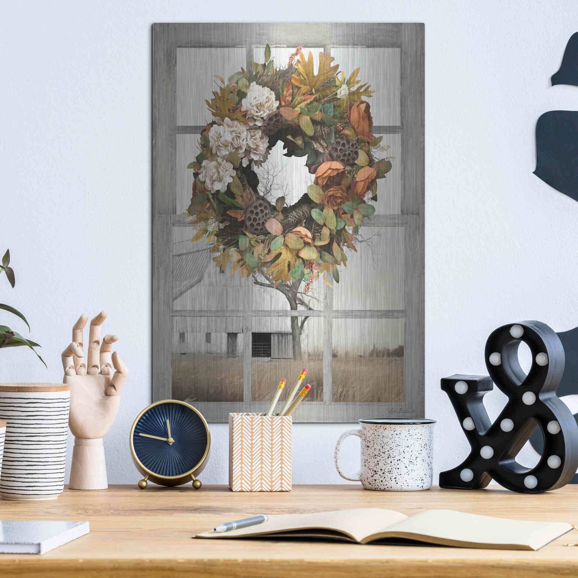 Luxe Metal Art 'Fall Window View I' by Lori Deiter, Metal Wall Art,12x16