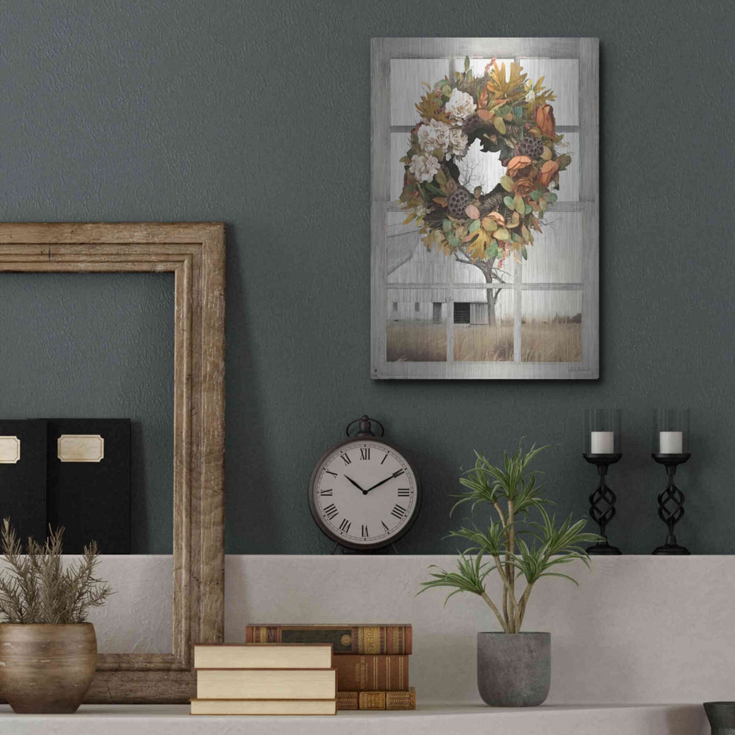 Luxe Metal Art 'Fall Window View I' by Lori Deiter, Metal Wall Art,12x16