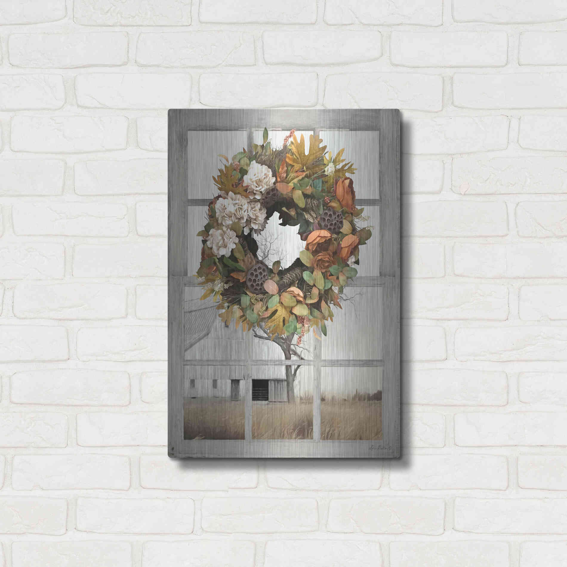 Luxe Metal Art 'Fall Window View I' by Lori Deiter, Metal Wall Art,16x24