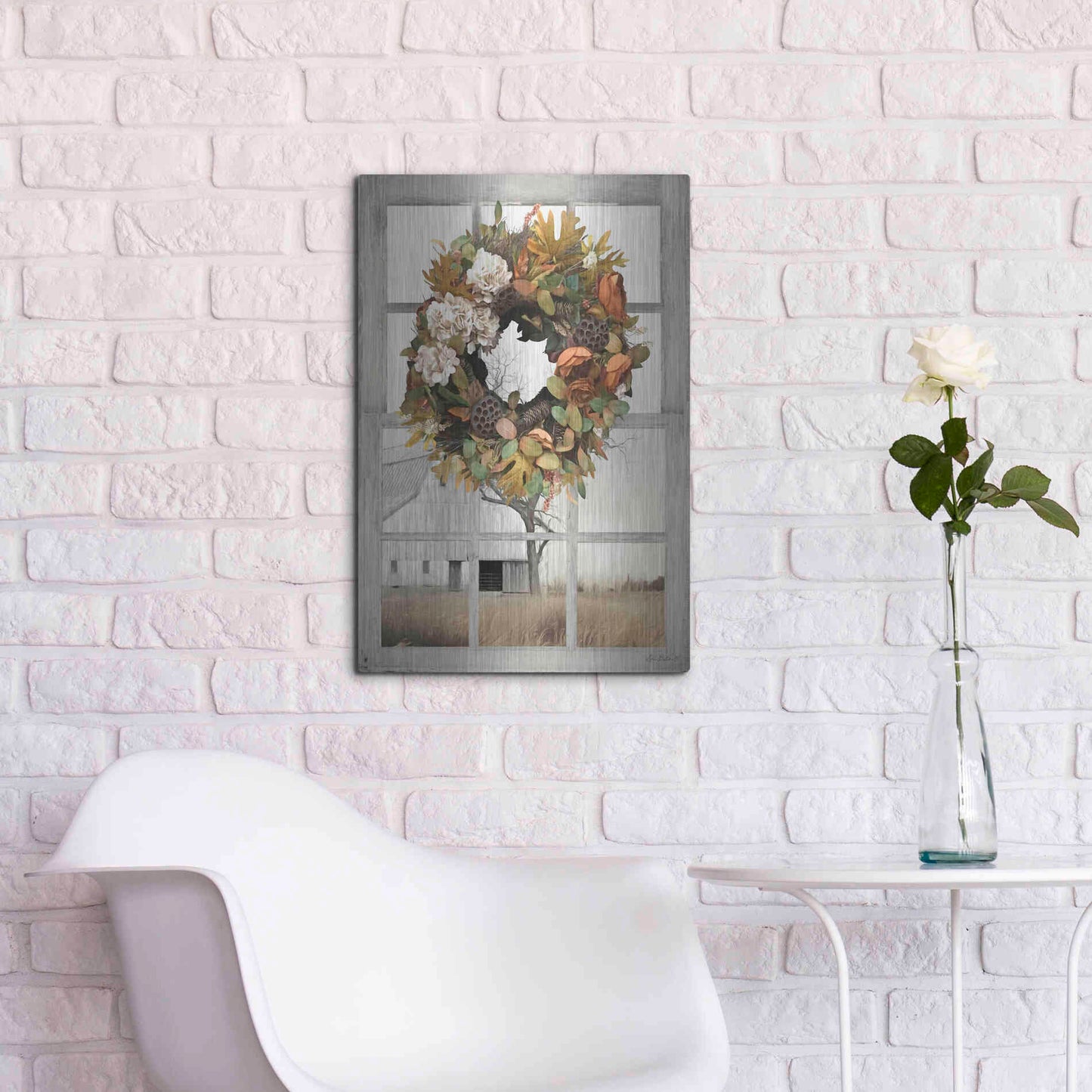 Luxe Metal Art 'Fall Window View I' by Lori Deiter, Metal Wall Art,16x24