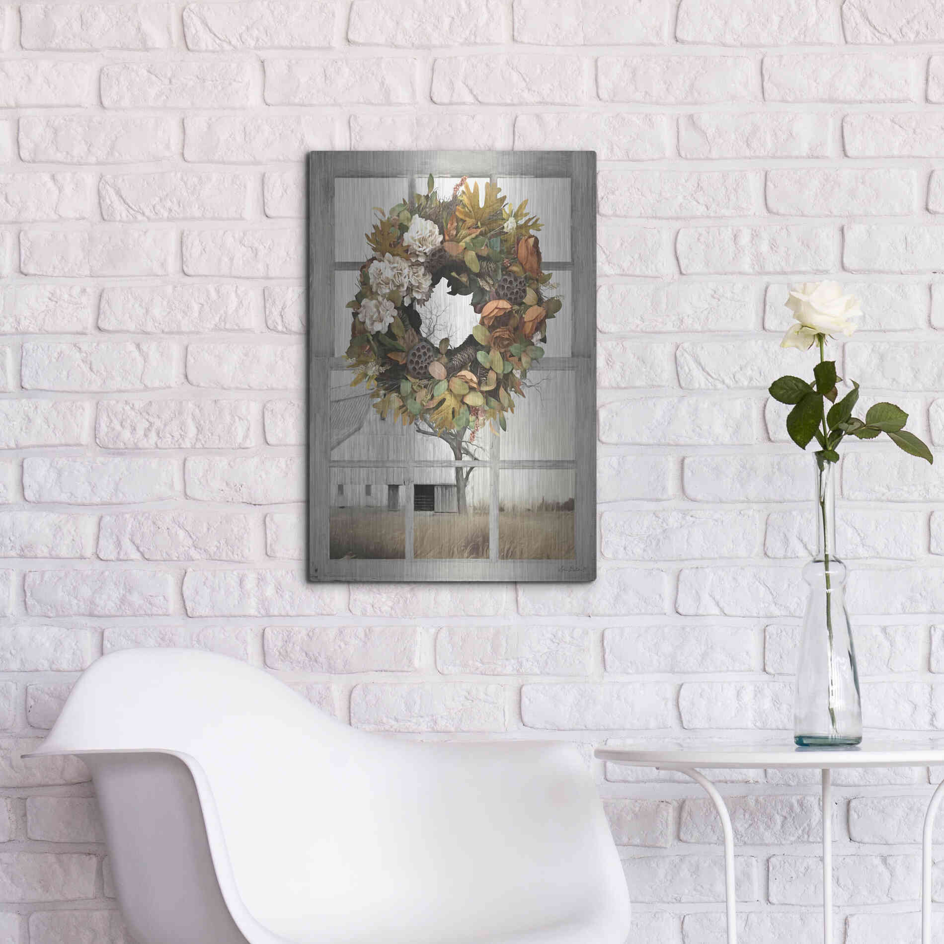 Luxe Metal Art 'Fall Window View I' by Lori Deiter, Metal Wall Art,16x24